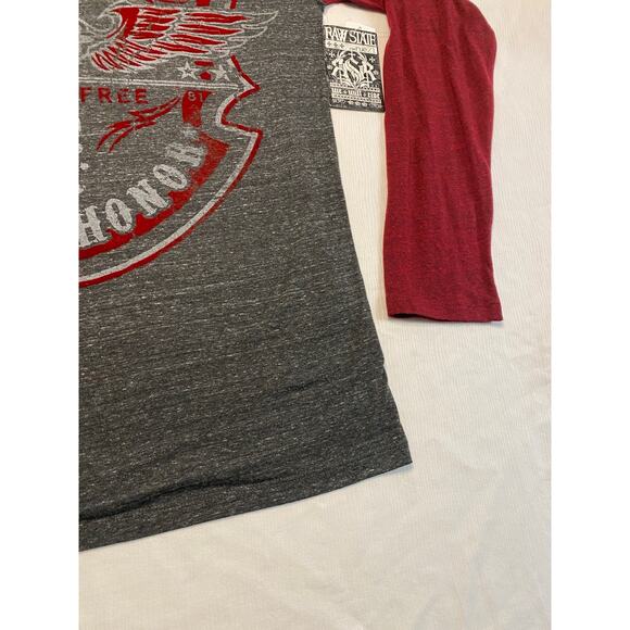 Raw State Redemption Long Sleeve Ragland T-shirt Gray Red Mens XXL NWT Velvet - Picture 7 of 14